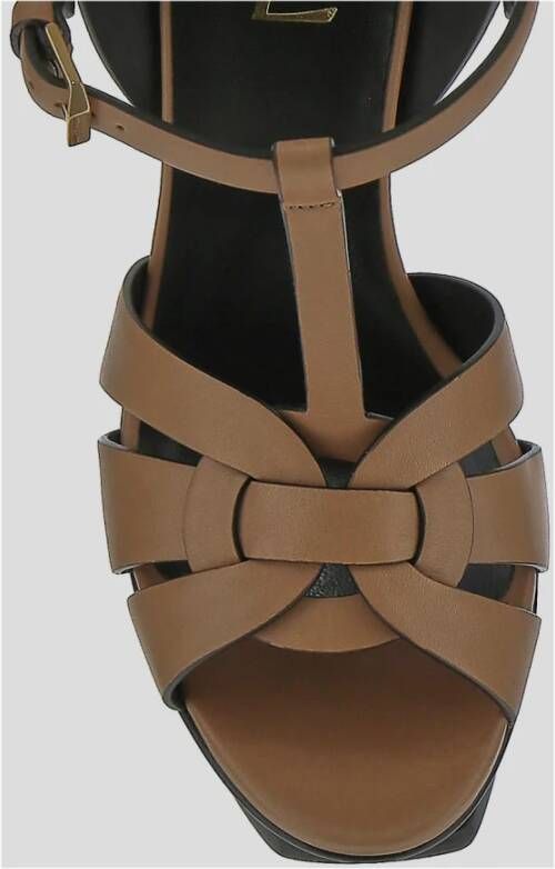 Saint Laurent Platform Sandalen van Plantaardig Gelooid Leer Brown Dames