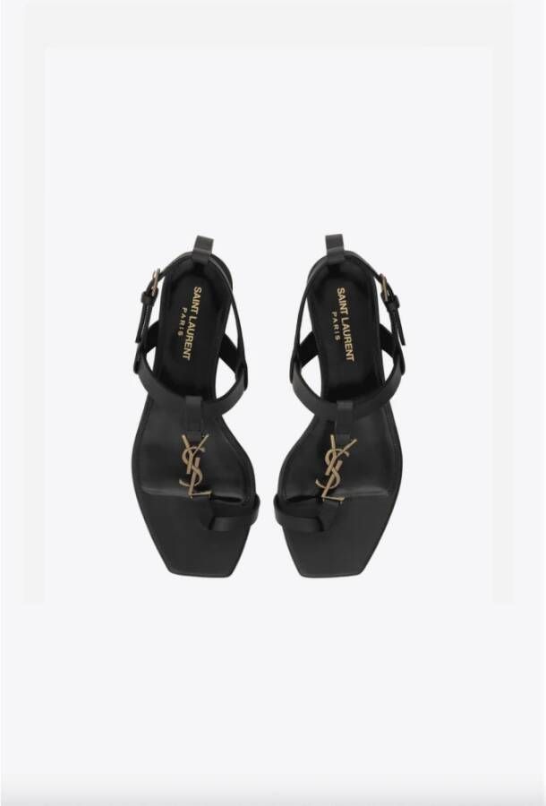 Saint Laurent Platte Sandalen met Gouden Monogram Black Dames