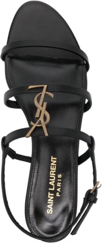 Saint Laurent Platte sandalen met goudkleurig logodetail Black Dames