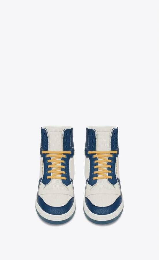 Saint Laurent Premium Leren Mid-Top Sneakers Blue Heren