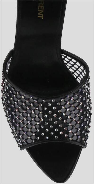 Saint Laurent Metallic Rhinestone Mesh Hakken Muiltjes Black Dames