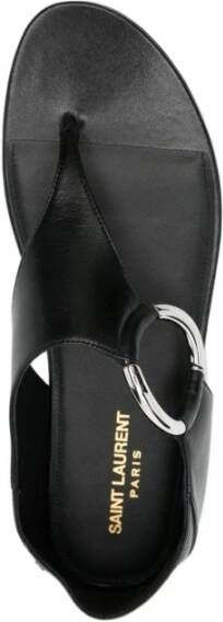 Saint Laurent Ring Leren Platte Sandalen Black Dames