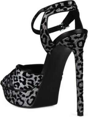 Saint Laurent Hoge Hak Luipaardprint Sandalen Grijs Dames