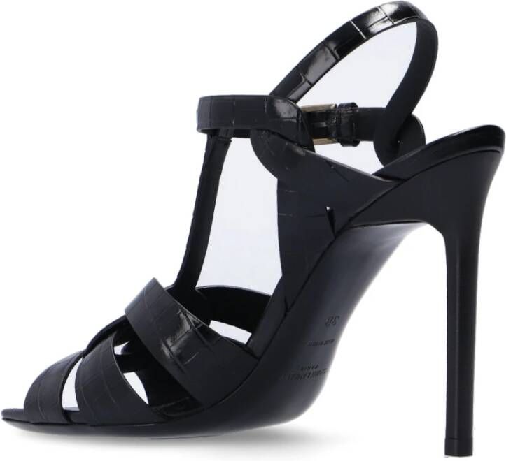 Saint Laurent Hoge Hak Geweven Sandalen Zwart Dames