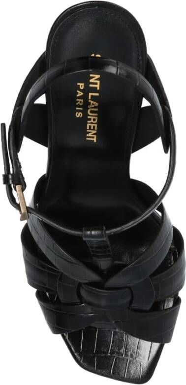 Saint Laurent Hoge Hak Geweven Sandalen Zwart Dames