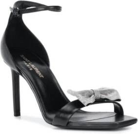 Saint Laurent Hoge hak sandalen met metallic strik en mesh detail Zwart Dames