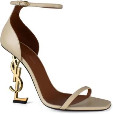 Saint Laurent Beige Leren Hoge Hak Sandalen Beige Dames