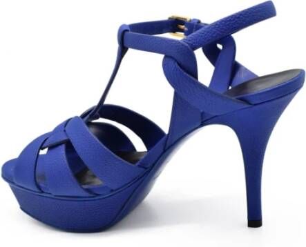 Saint Laurent Blauwe Hoge Hak Leren Sandalen Blauw Dames