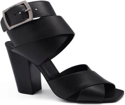 Saint Laurent Zwarte Leren Hoge Hak Sandalen Zwart Dames