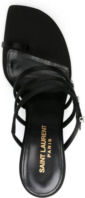 Saint Laurent Satin Sandalen met Strass Logo Black Dames