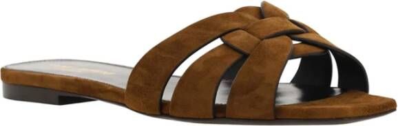 Saint Laurent Slides Sandalen Zwart Leer Zomer Brown Dames