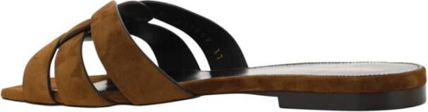 Saint Laurent Slides Sandalen Zwart Leer Zomer Brown Dames