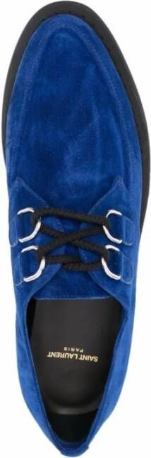 Saint Laurent Suede Derbies Veterschoenen Mannen Blue Heren