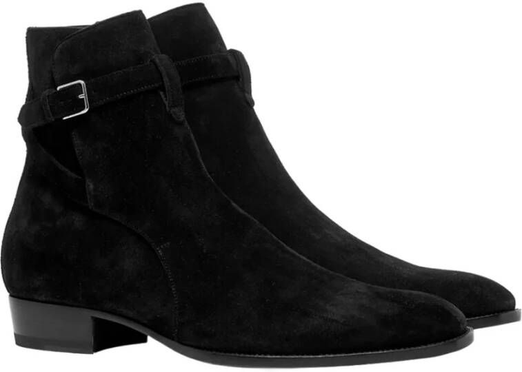 Saint Laurent Suede Wyatt Jodhpur Enkellaarzen Black Heren