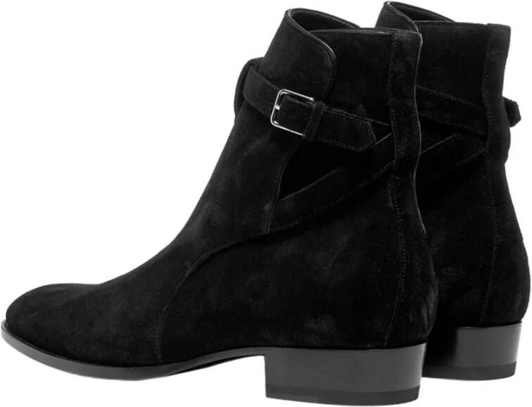 Saint Laurent Suede Wyatt Jodhpur Enkellaarzen Black Heren