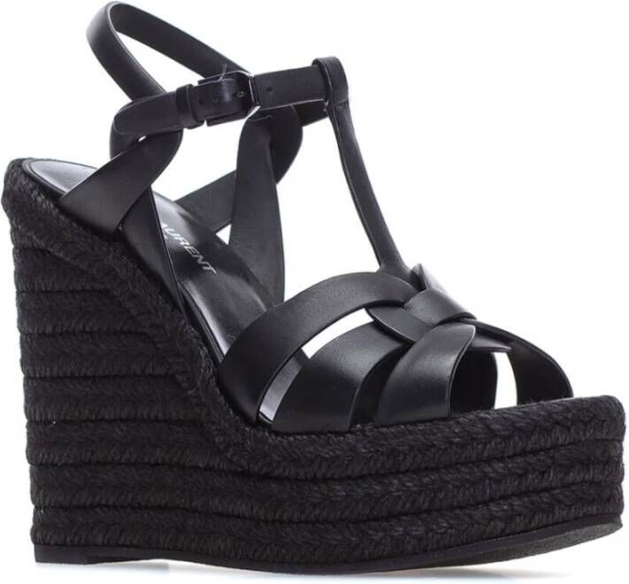 Saint Laurent Tribute Espadrilles Sleehak Black Dames