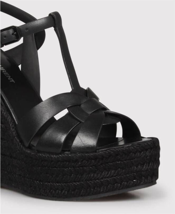 Saint Laurent Tribute Espadrilles Sleehak Black Dames