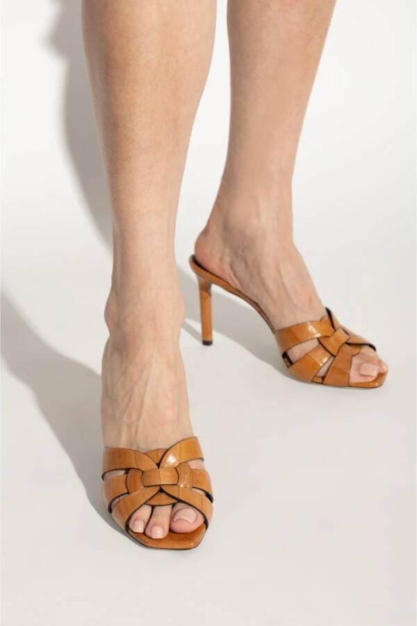 Saint Laurent Tribute Hoge Hak Sandalen Brown Dames