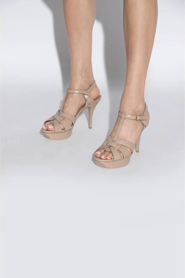 Saint Laurent 'Tribute' platform sandalen Beige Dames