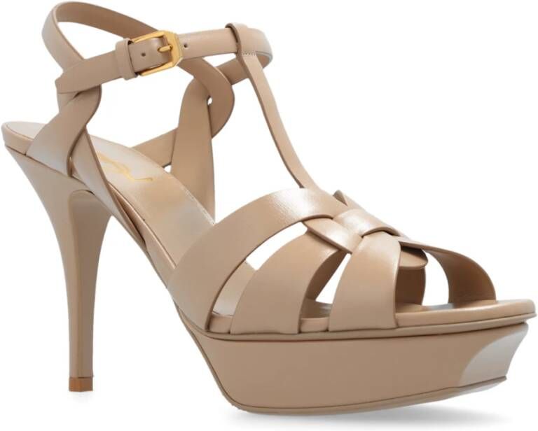 Saint Laurent 'Tribute' platform sandalen Beige Dames