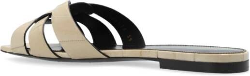 Saint Laurent Tribute Slides Beige Dames