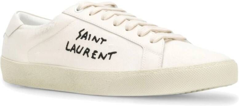 Saint Laurent Witte canvas sneakers met leren detail White Heren