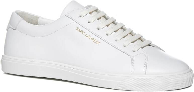 Saint Laurent Witte lage top trainers met logo-details White Heren