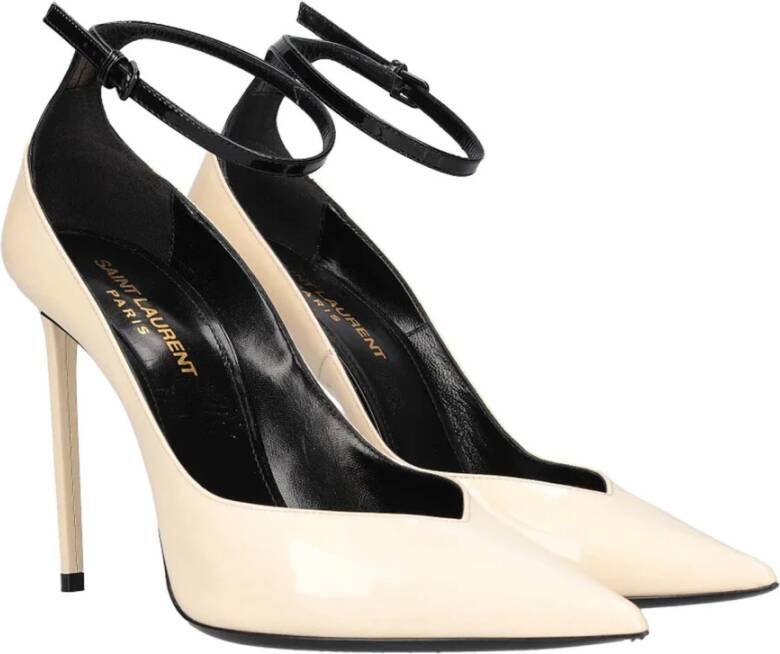 Saint Laurent Witte Leren Pumps met Gespsluiting White Dames