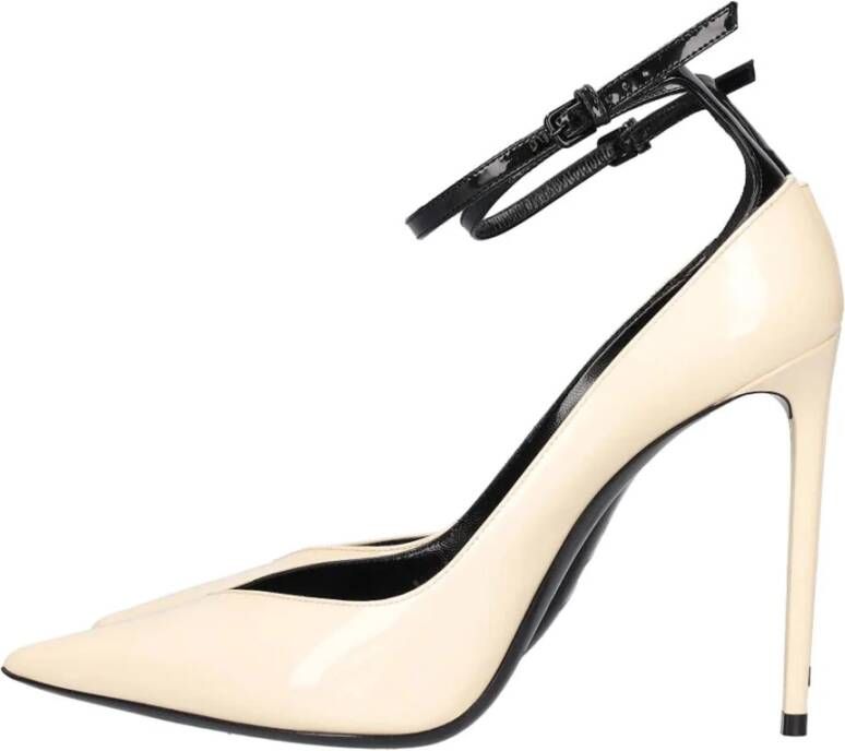 Saint Laurent Witte Leren Pumps met Gespsluiting White Dames