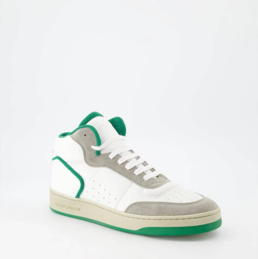 Saint Laurent Witte Leren Sneakers met Groene Stof Multicolor Heren