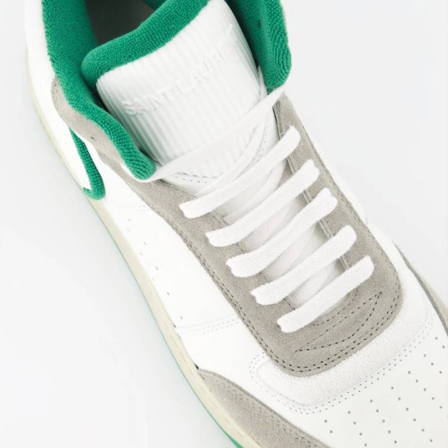 Saint Laurent Witte Leren Sneakers met Groene Stof Multicolor Heren