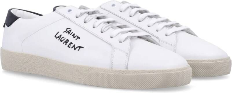 Saint Laurent Witte Zwarte Sneakers Ronde Neus Vetersluiting White Heren