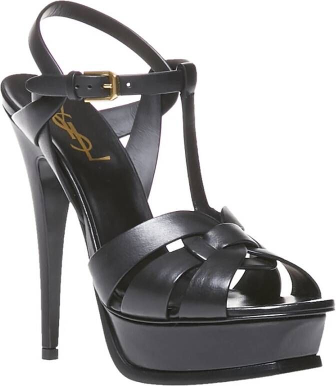 Saint Laurent Zwarte Gevlochten Band Stiletto Sandalen Black Dames