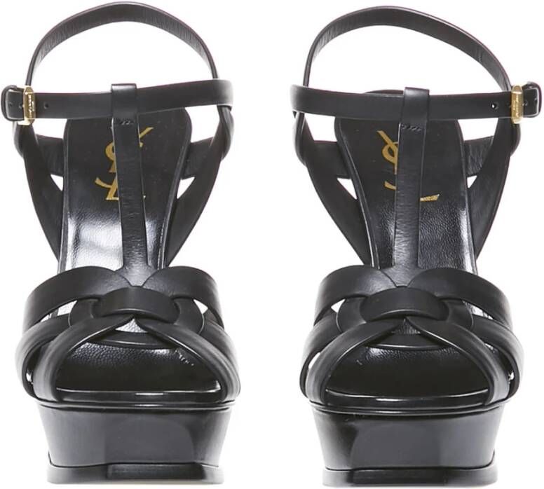 Saint Laurent Zwarte Gevlochten Band Stiletto Sandalen Black Dames