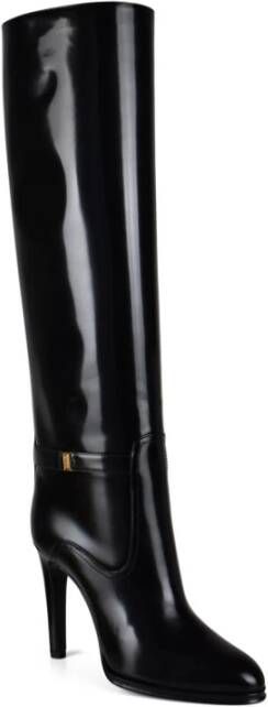 Saint Laurent Zwarte Glanzende Leren Diane Laarzen Black Dames