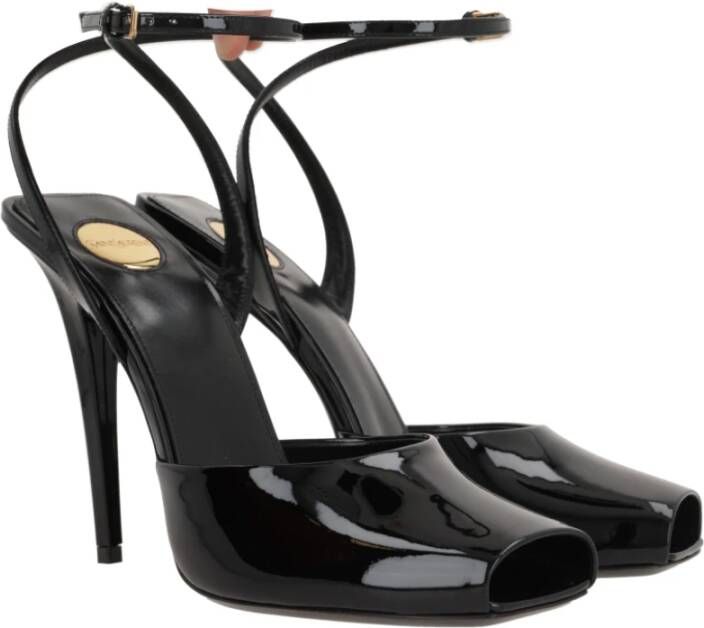 Saint Laurent Zwarte Lakleren Kruisband Sandalen Black Dames