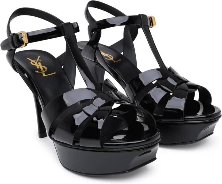 Saint Laurent Zwarte Lakleren Sandaal Black Dames