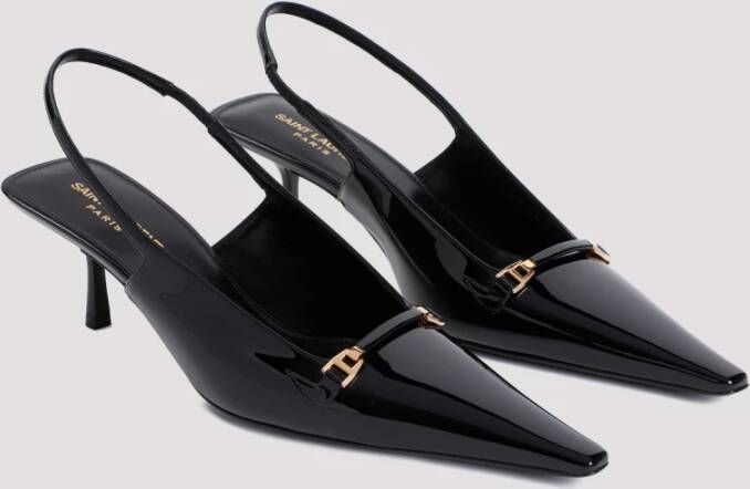 Saint Laurent Zwarte Lakleren Slingback Pumps Black Dames