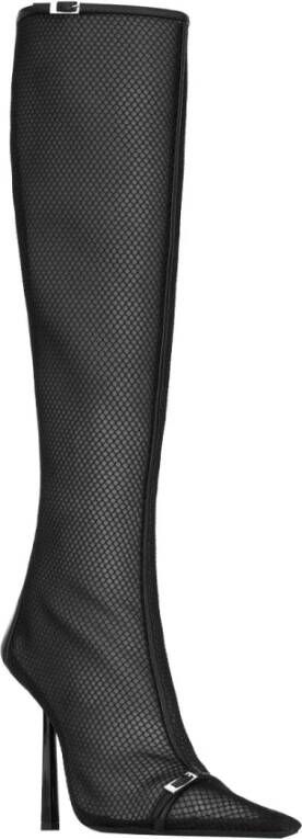 Saint Laurent Zwarte Leren Enkellaarzen Black Dames