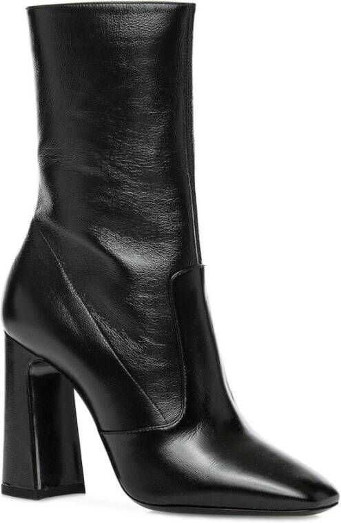 Saint Laurent Zwarte Leren Enkellaarzen Black Dames