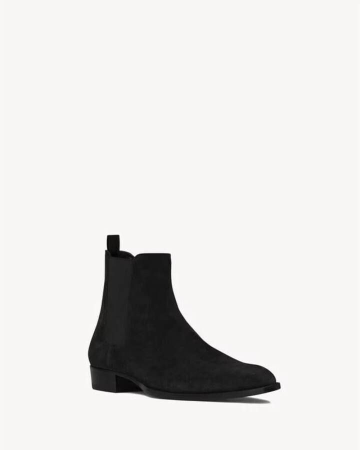 Saint Laurent Zwarte Leren Enkellaarzen Black Heren