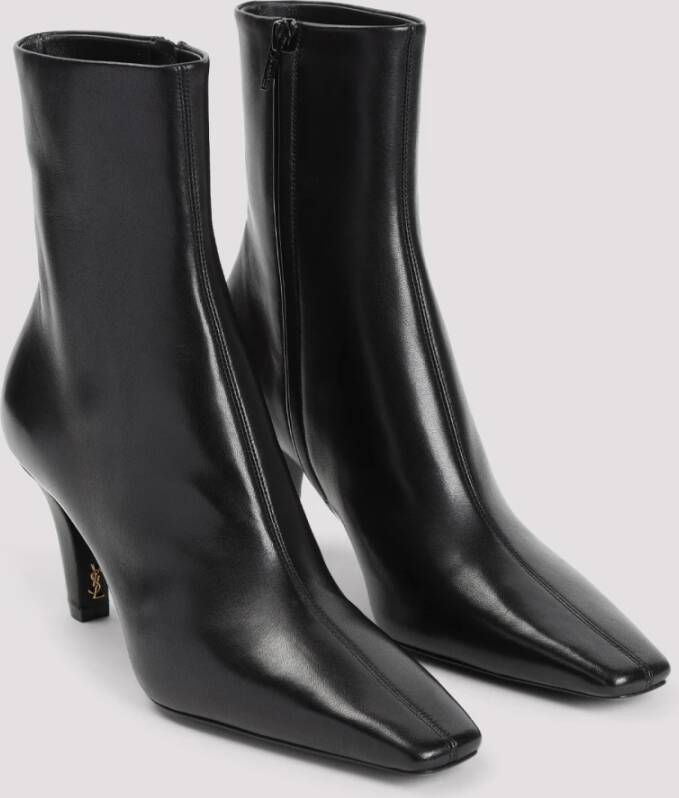 Saint Laurent Zwarte Leren Enkellaarzen Elegante Stijl Black Dames