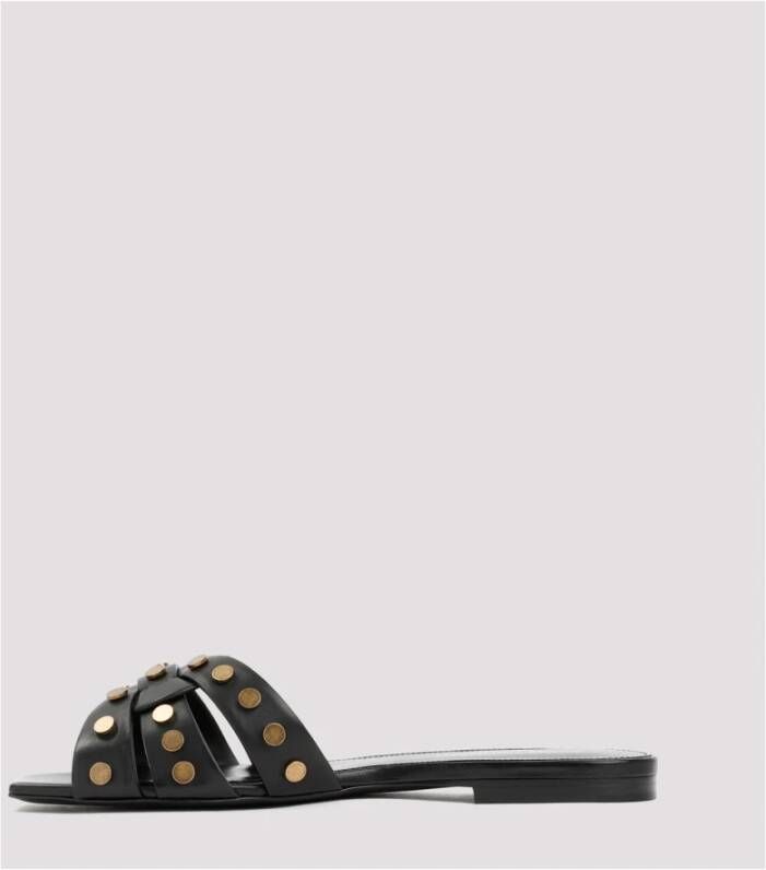 Saint Laurent Zwarte Leren Enkellaarzen Studded Sandalen Black Dames