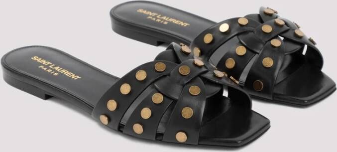 Saint Laurent Zwarte Leren Enkellaarzen Studded Sandalen Black Dames