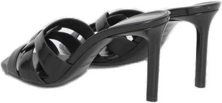 Saint Laurent Zwarte Leren Instap Schoenen Aw23 Black Dames