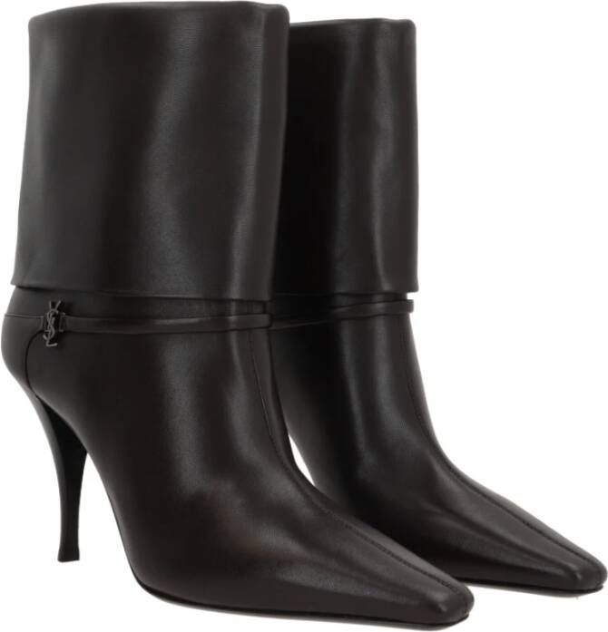 Saint Laurent Zwarte leren instaplaarzen met metalen logo Black Dames