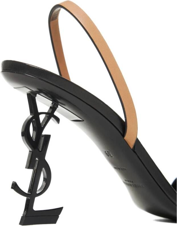 Saint Laurent Zwarte Leren Logo Hak Sandalen Black Dames