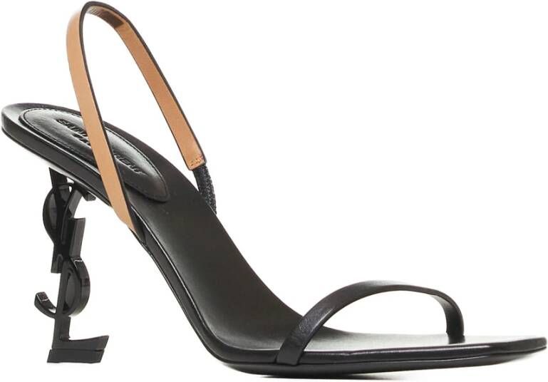 Saint Laurent Zwarte Leren Logo Hak Sandalen Black Dames