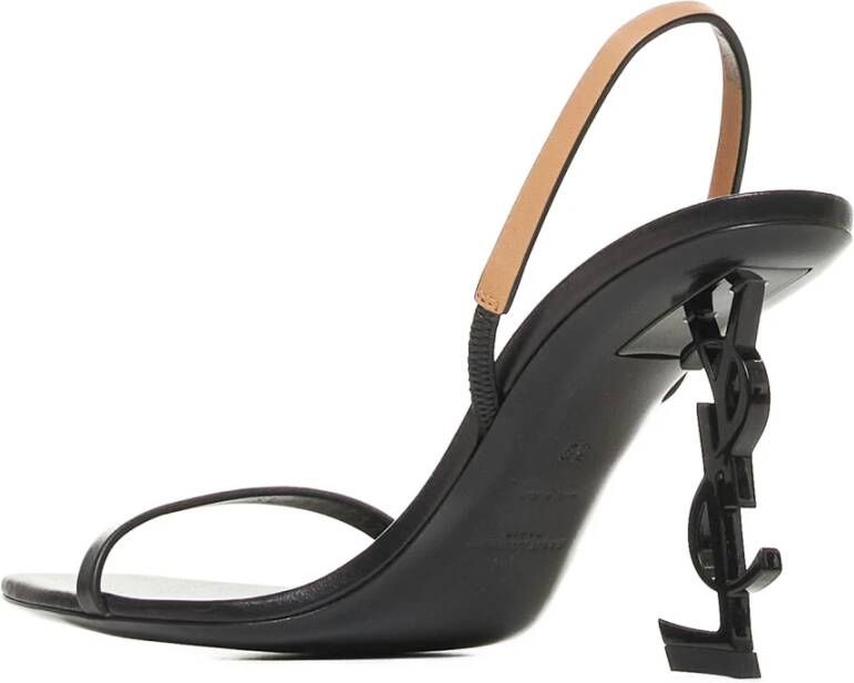 Saint Laurent Zwarte Leren Logo Hak Sandalen Black Dames