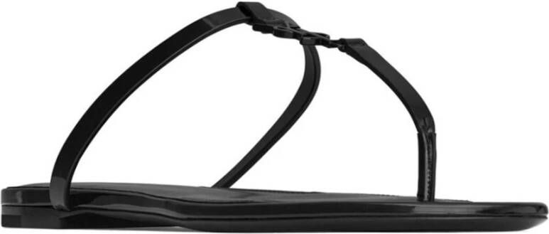 Saint Laurent Zwarte Leren Platte Sandalen Black Dames